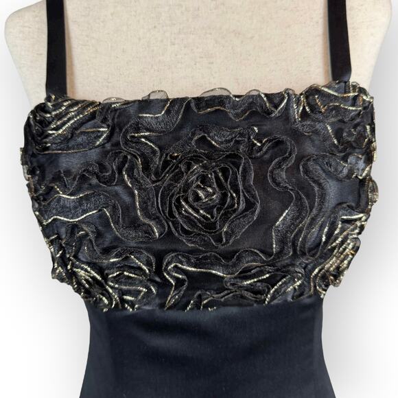 Vintage 90's Girls Ruched Flower Black Gold Formal Dress Junior 7 A-Line - Picture 3 of 8
